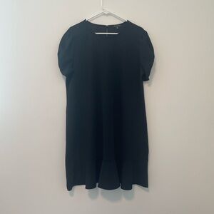 MARINA Black Dress with Ruffle and Ruched Sleeves